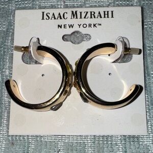 Isaac Mizrahi Gold Tone Earrings 1” Hoops Crystal Accents Fashion  Jewelry